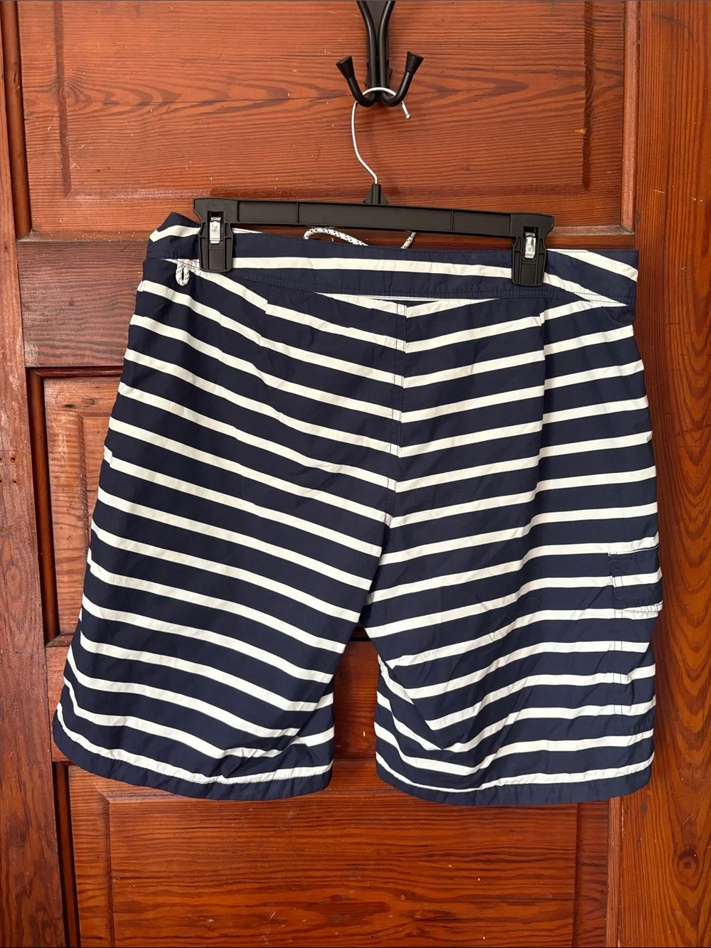 J. Crew Men's Size 32 Navy Blue Striped Lined Swimming Trunks With Drawstrings